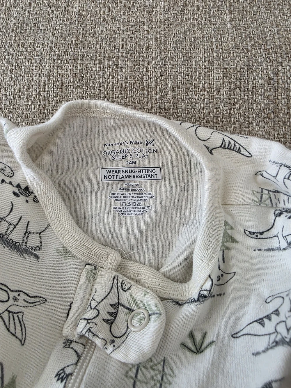 Cream Dino Print Kids One-Piece Footed Pajamas